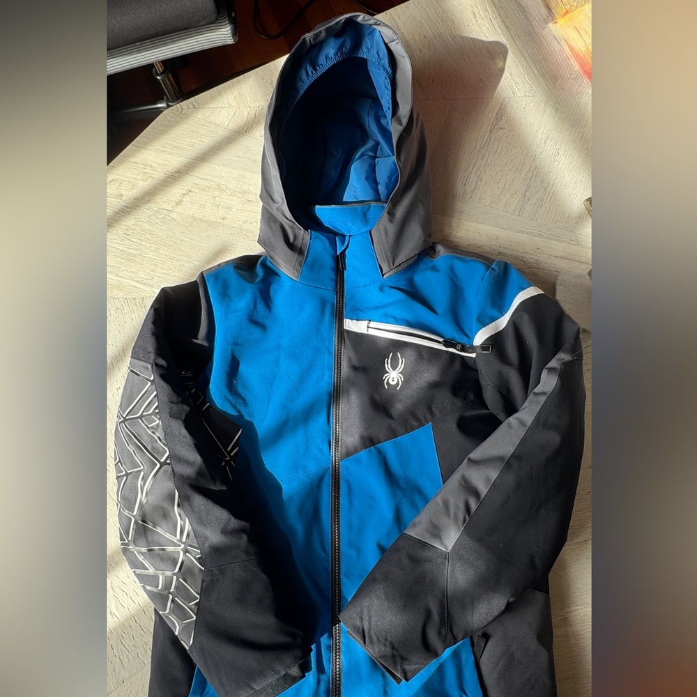 Spyder Youth 16 Insulated Ski Jacket Blue Gray Hooded Winter Coat